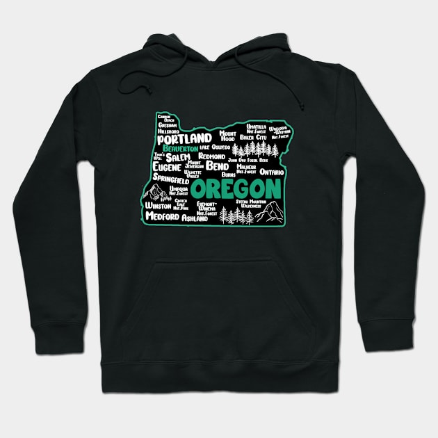 Cute map of Beaverton Oregon, Portland, Salem, Eugene, Springfield, Bend, Ontario, Medford Hoodie by BoogieCreates